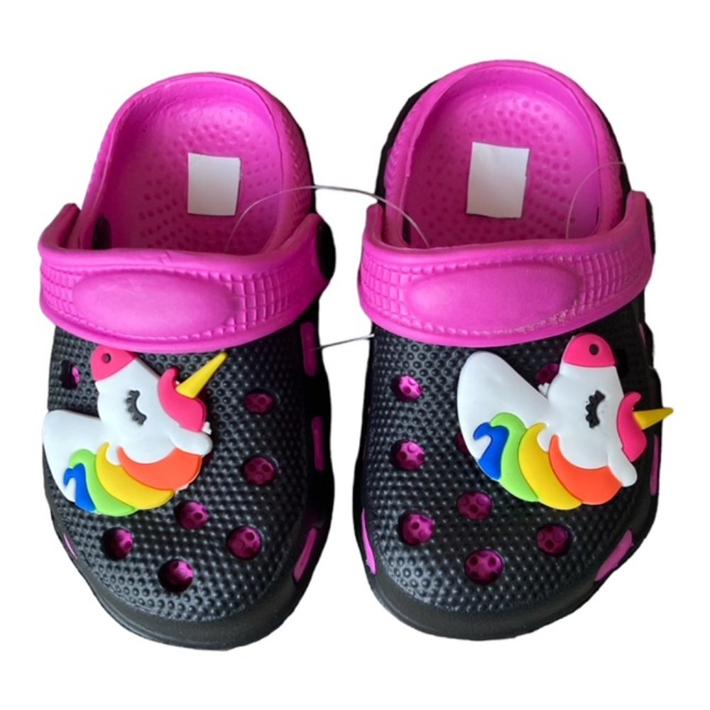 Girls coastal kick toddler two tone Black fuchsi Crogs Size 7 Tolder Baby Infant